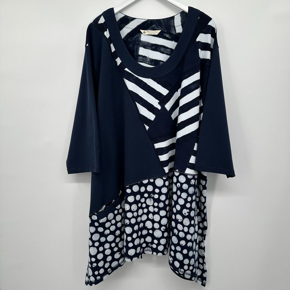Winter Sun Tunic Top Shirt‎ Hand Painted Size 4X Stretch Wearable Art 3/4 Sleeve